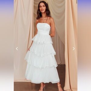 Selfie Leslie Giavana Strapless Layered Midi Dress Off White